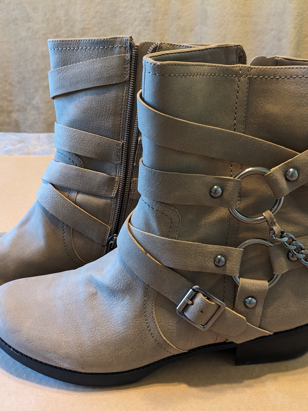 Jessica Simpson Taupe Strap-Accent Ankle Booties